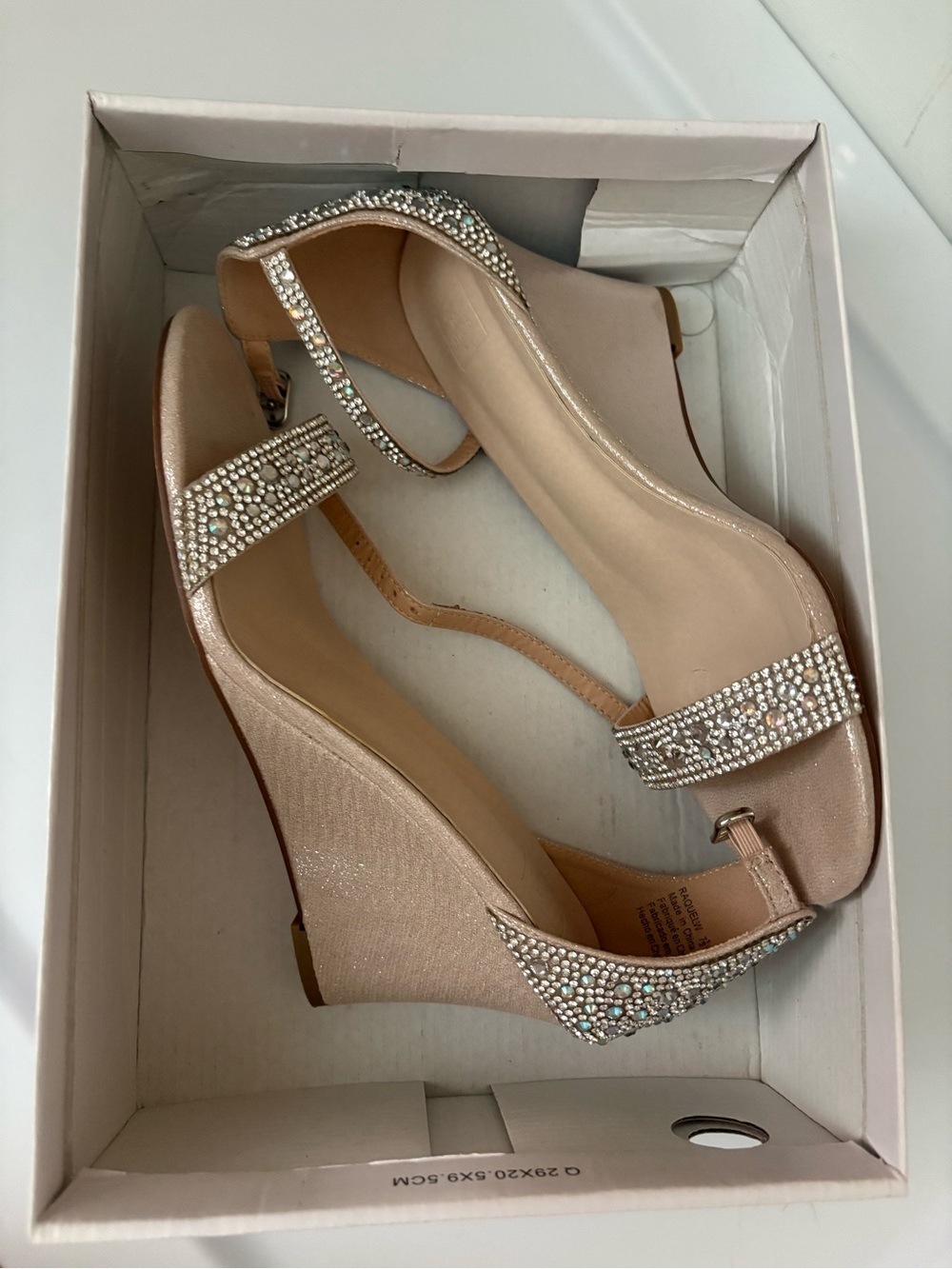 David's Bridal Champagne Blush Rhinestone Wedge Sandals Sz 7.5